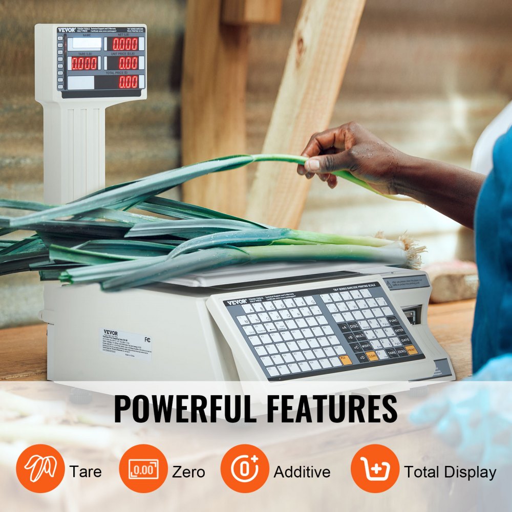 VEVOR Electronic Price Computing Scale, 66 LB Digital Deli Weight Scales, LCD & LED Digital Commercial Food Fruit Meat Produce Counting Weight, for Retail Store, Kitchen, Restaurant Market, and Farmer 