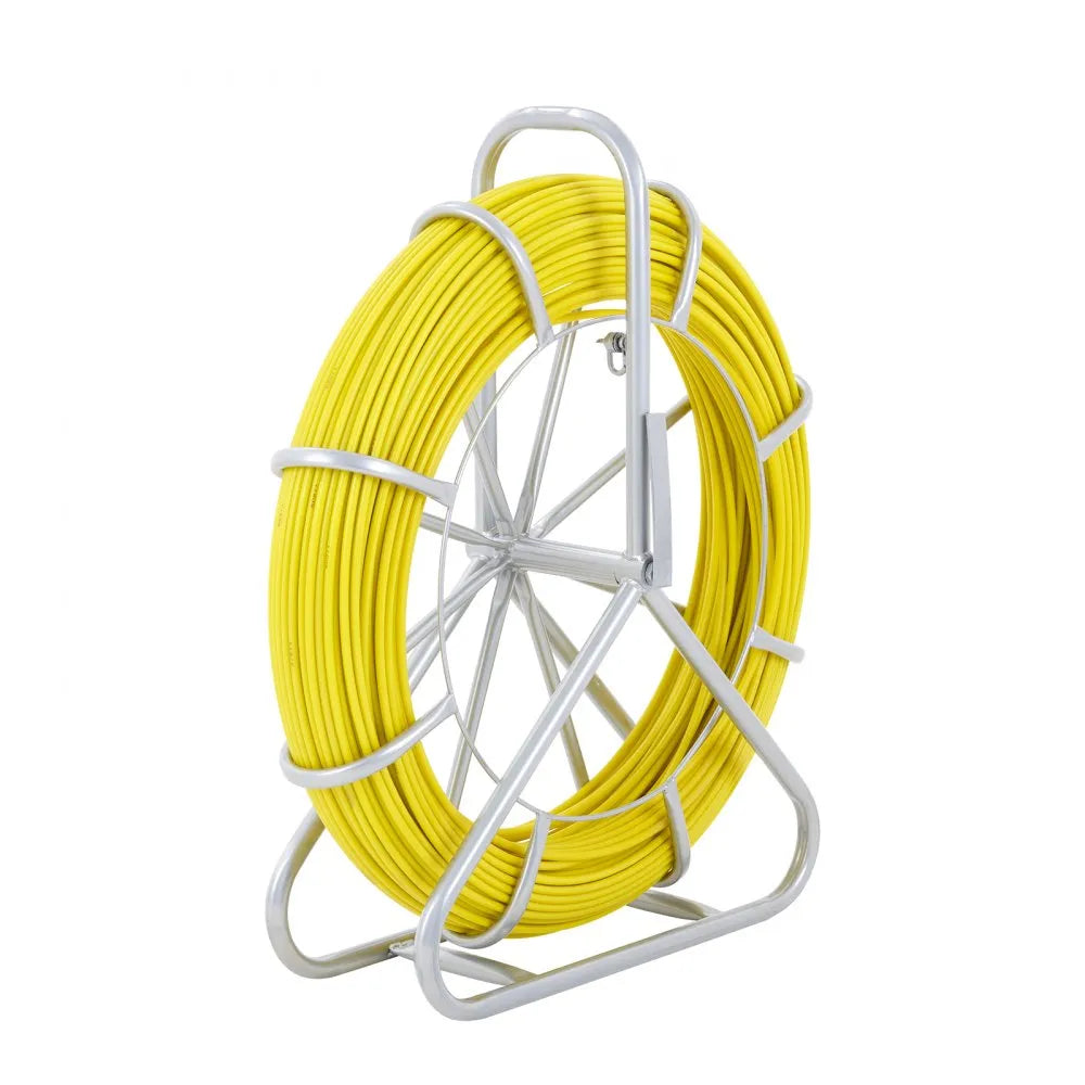 VEVOR Fish Tape Fiberglass, 600 ft, 5/16 in, Duct Rodder Fishtape Wire Puller, Cable Running Rod with Steel Reel Stand, 3 Pulling Heads, Fishing Tools for Walls and Electrical Conduit, Non-Conductive