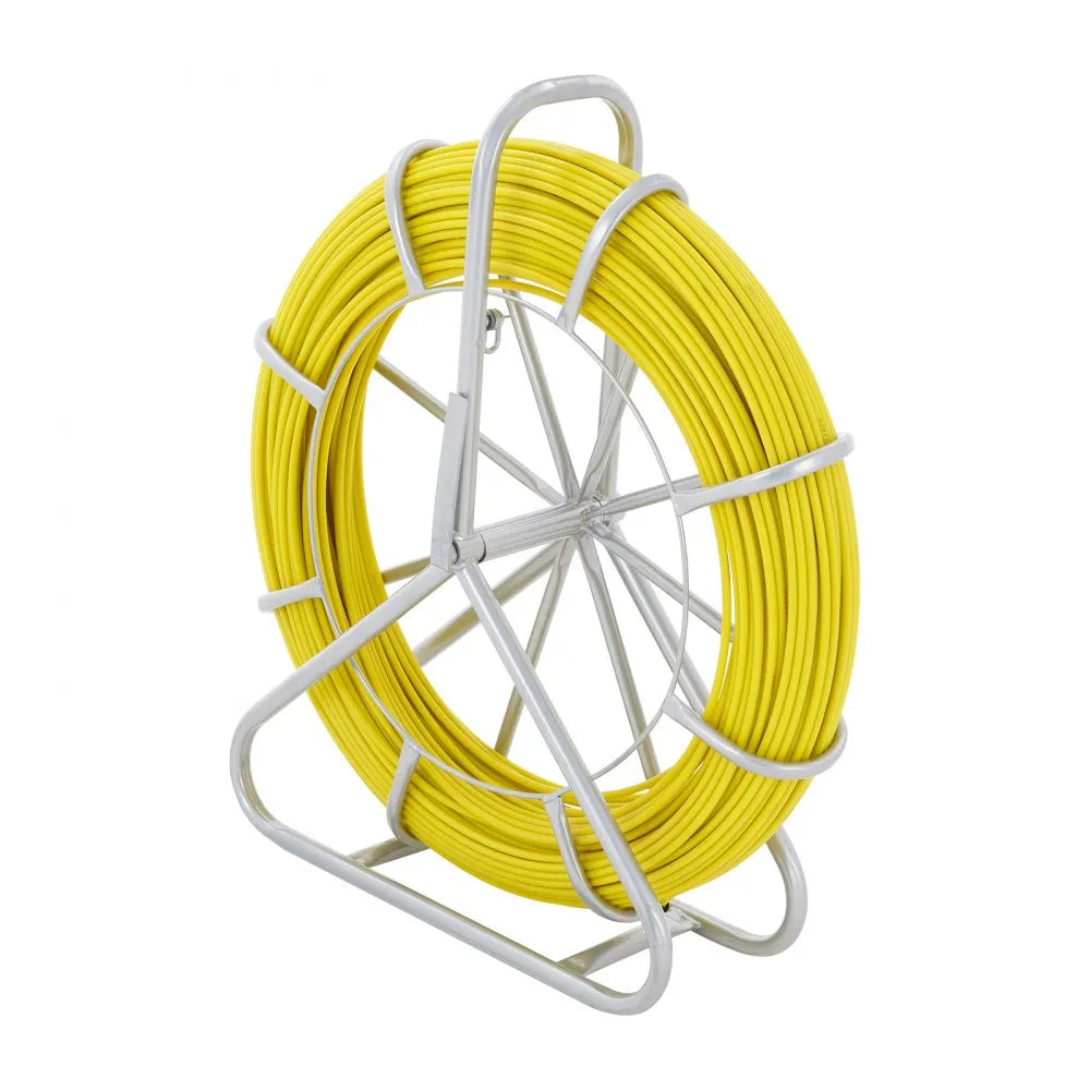 VEVOR Fish Tape Fiberglass, 600 ft, 5/16 in, Duct Rodder Fishtape Wire Puller, Cable Running Rod with Steel Reel Stand, 3 Pulling Heads, Fishing Tools for Walls and Electrical Conduit, Non-Conductive