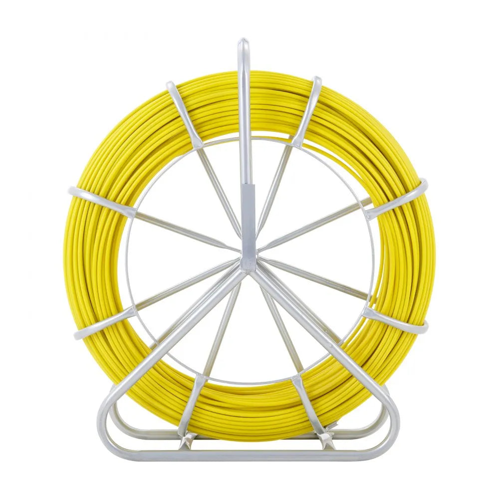 VEVOR Fish Tape Fiberglass, 600 ft, 5/16 in, Duct Rodder Fishtape Wire Puller, Cable Running Rod with Steel Reel Stand, 3 Pulling Heads, Fishing Tools for Walls and Electrical Conduit, Non-Conductive