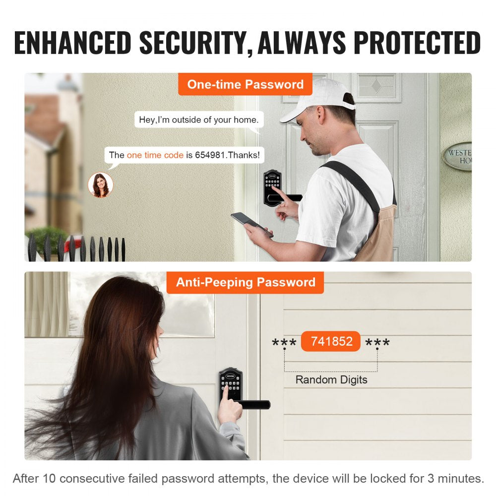 VEVOR Keyless Entry Door Lock, Password and Key Unlock Combination Door Lock, Electronic Keypad Entry Lever, Auto-Locking Keypad Door Lock with Deadbolt for Front Door, Matte Black, 5.63 x 2.76 in 