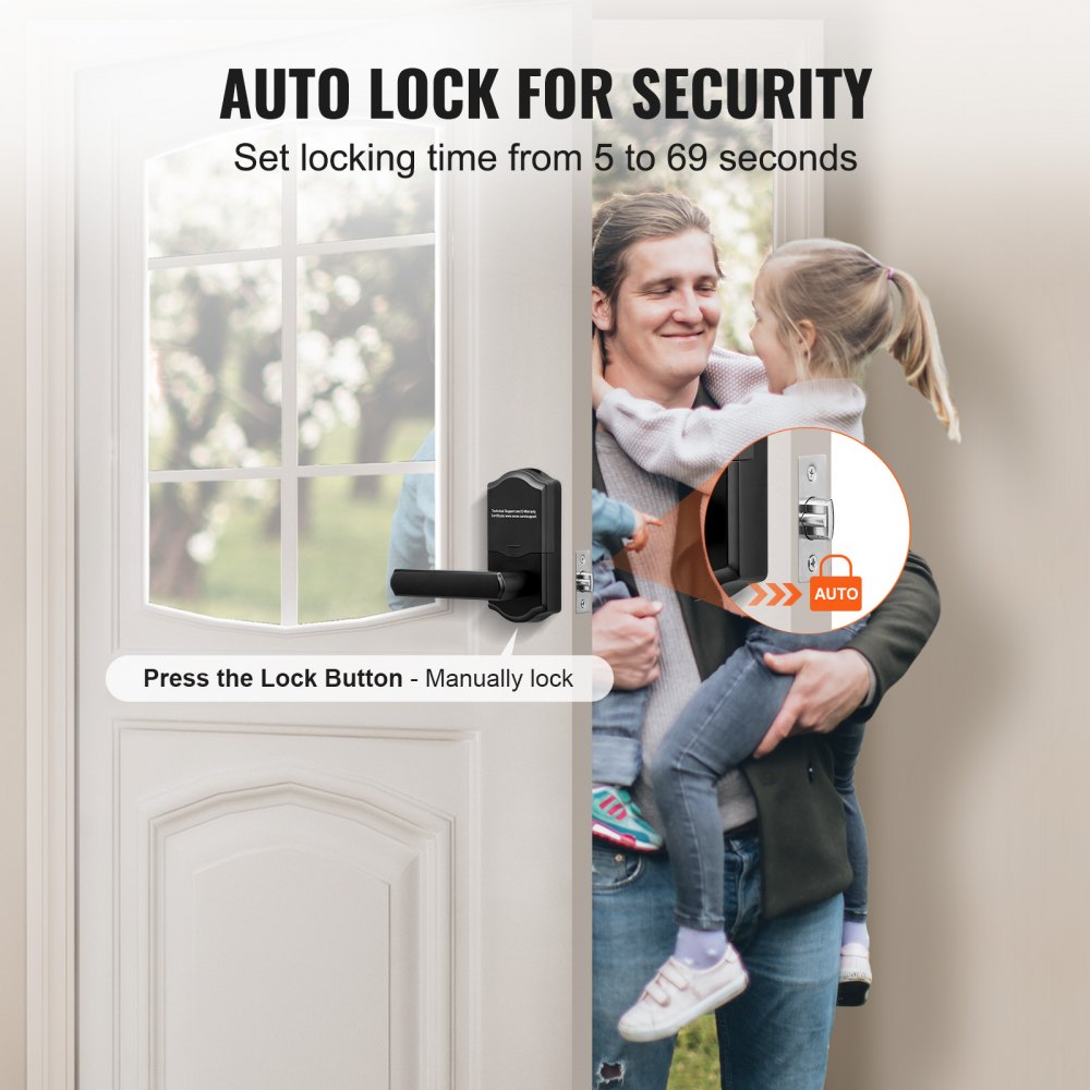 VEVOR Keyless Entry Door Lock, Password and Key Unlock Combination Door Lock, Electronic Keypad Entry Lever, Auto-Locking Keypad Door Lock with Deadbolt for Front Door, Matte Black, 5.63 x 2.76 in 