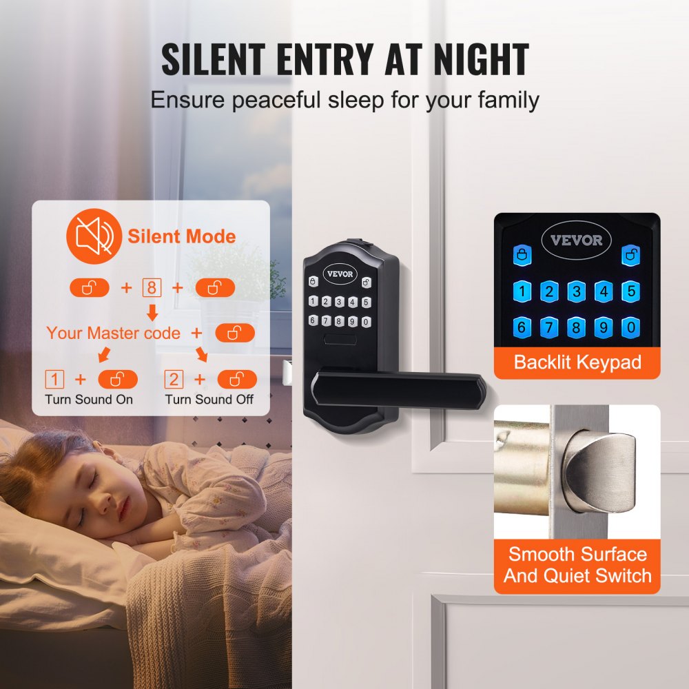 VEVOR Keyless Entry Door Lock, Password and Key Unlock Combination Door Lock, Electronic Keypad Entry Lever, Auto-Locking Keypad Door Lock with Deadbolt for Front Door, Matte Black, 5.63 x 2.76 in 
