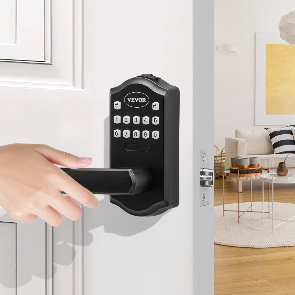 VEVOR Keyless Entry Door Lock, Password and Key Unlock Combination Door Lock, Electronic Keypad Entry Lever, Auto-Locking Keypad Door Lock with Deadbolt for Front Door, Matte Black, 5.63 x 2.76 in 