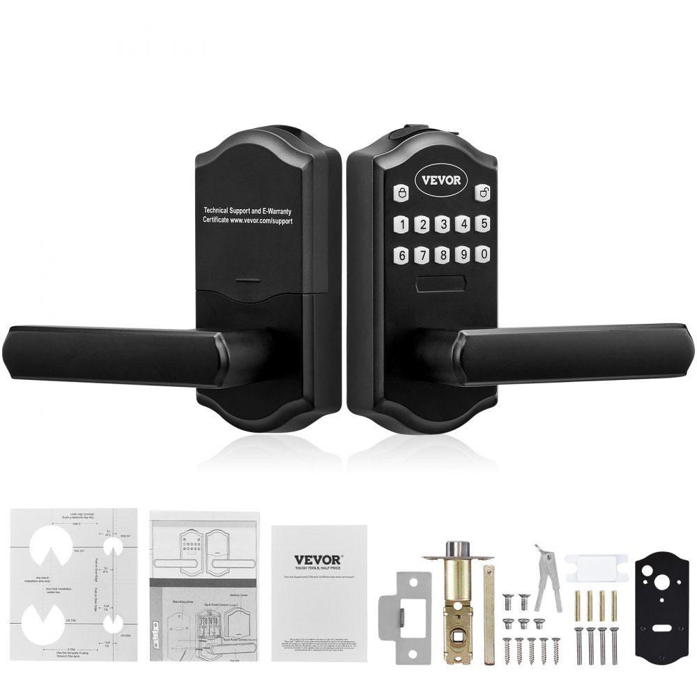 VEVOR Keyless Entry Door Lock, Password and Key Unlock Combination Door Lock, Electronic Keypad Entry Lever, Auto-Locking Keypad Door Lock with Deadbolt for Front Door, Matte Black, 5.63 x 2.76 in 