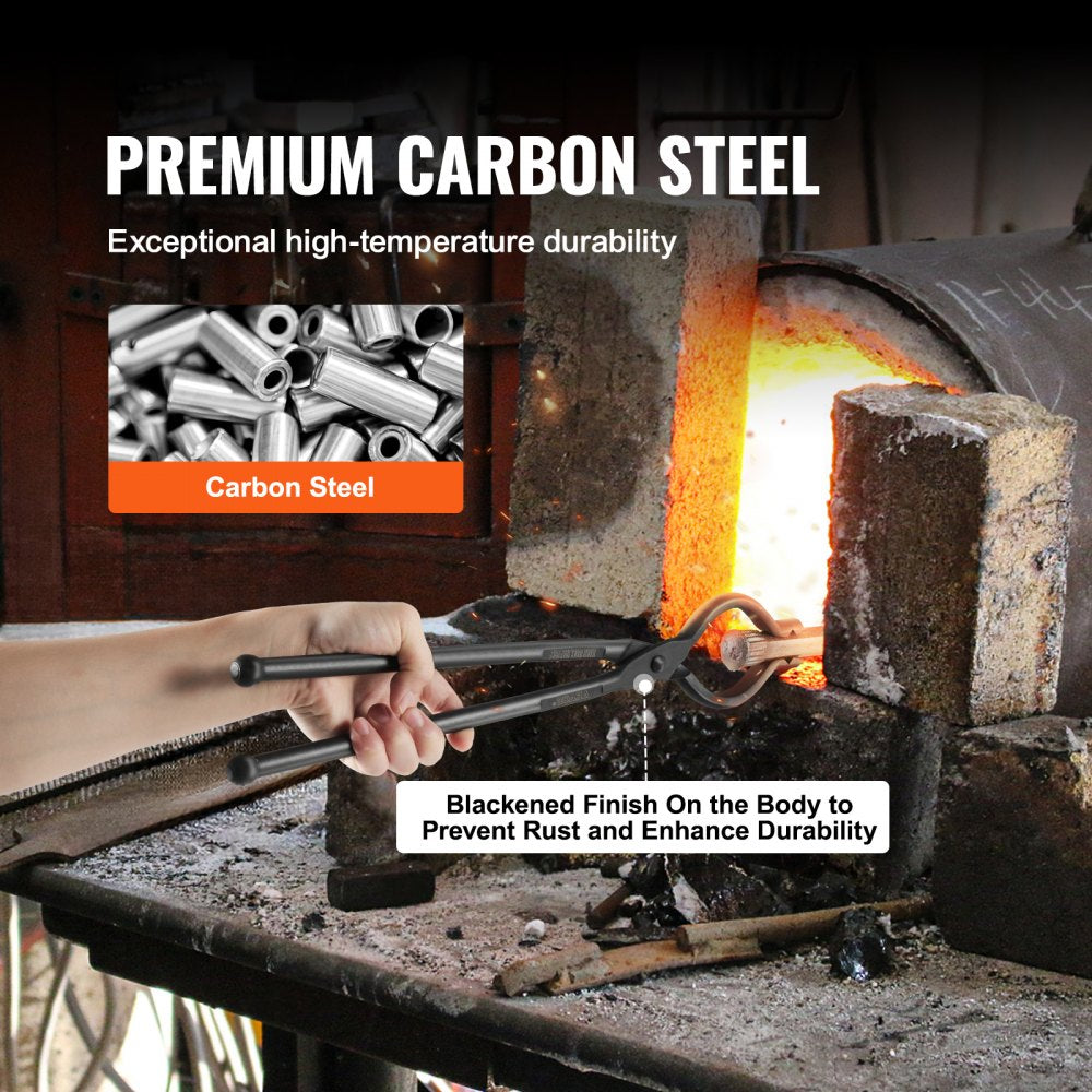 VEVOR Blacksmith Tongs, 18” V-Bit Bolt Tongs, Carbon Steel Forge Tongs with A3 Steel Rivets, for Long, Irregular, and Nail-shaped Forgings, for Beginner and Seasoned Blacksmiths and Bladesmiths 