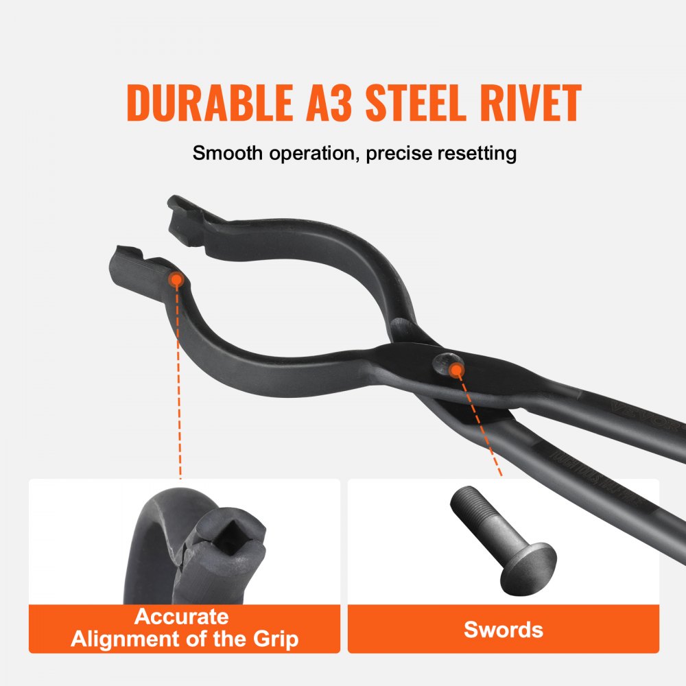 VEVOR Blacksmith Tongs, 18” V-Bit Bolt Tongs, Carbon Steel Forge Tongs with A3 Steel Rivets, for Long, Irregular, and Nail-shaped Forgings, for Beginner and Seasoned Blacksmiths and Bladesmiths 