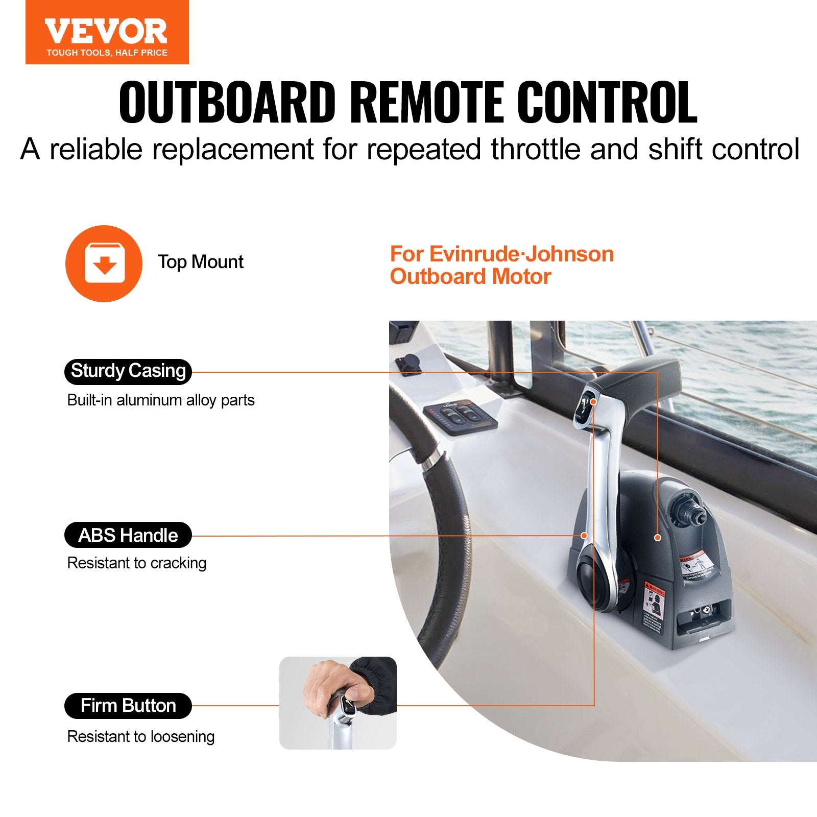 VEVOR Boat Throttle Control, 5006186 Top-Mounted Outboard Remote Control Box for Evinrude Johnson, Marine Throttle Control Box with Power Trim Switch and Lanyard 