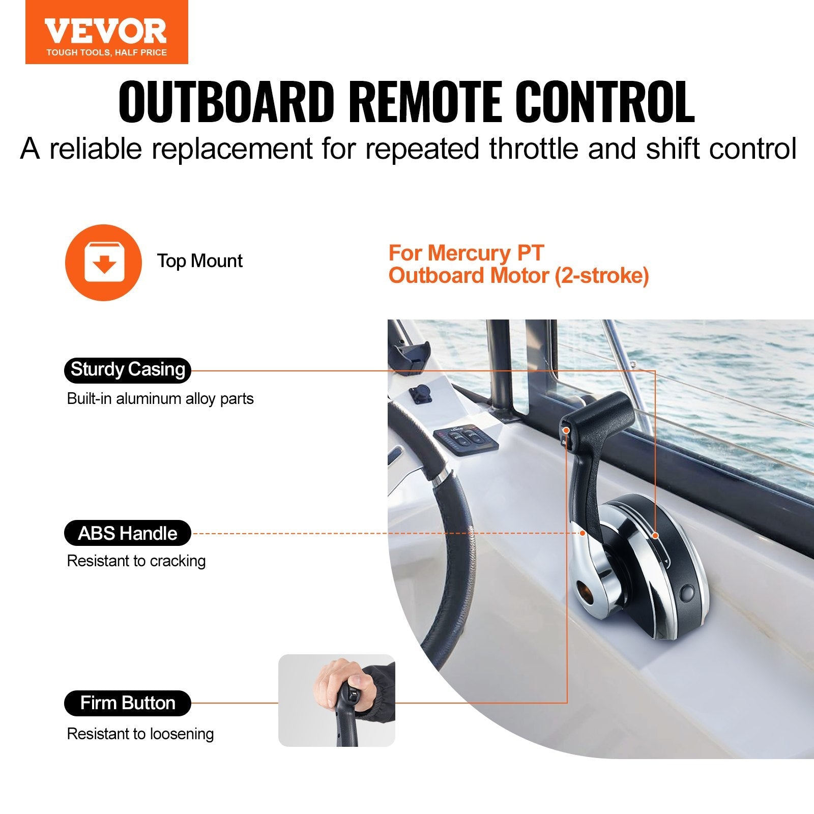 VEVOR Boat Throttle Control, 8M0059686 Top-Mounted Outboard Remote Control Box for Mercury PT 2-Stroke, Marine Throttle Control Gear Box with Power Trim Switch 