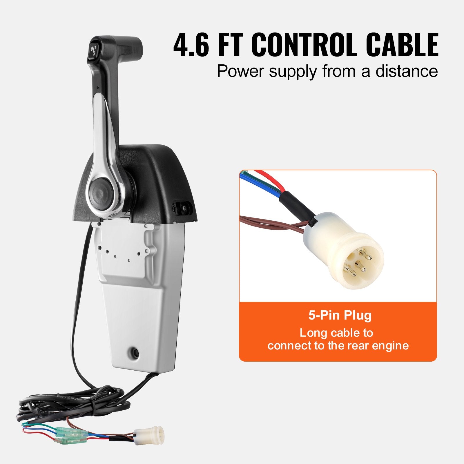 VEVOR Boat Throttle Control, 704-48205-P1 Top-Mounted Outboard Remote Control Box for Yamaha 4-Stroke, Marine Throttle Control Box with Power Trim Switch and 4.6 ft Harness with 5 Pin Connector 