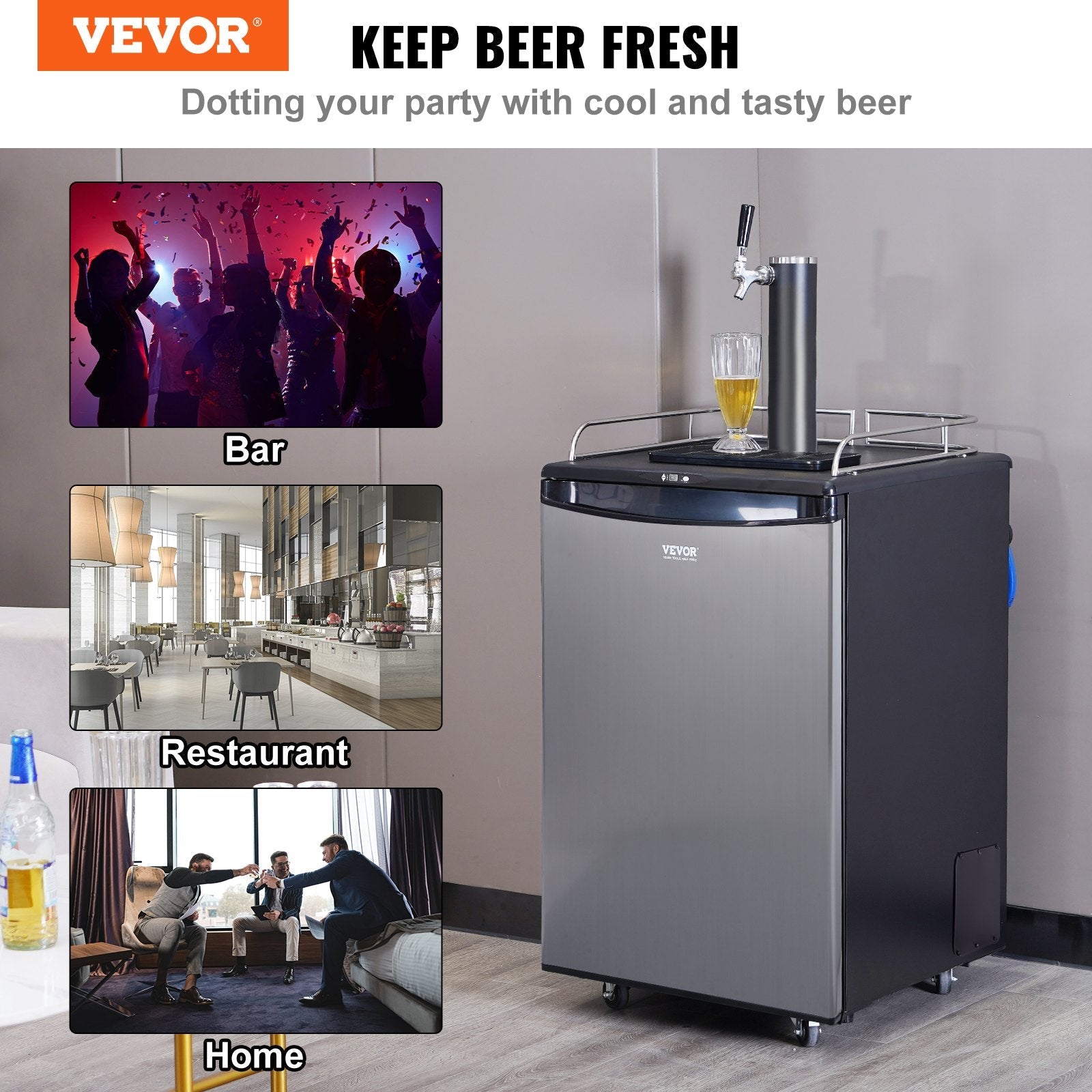 VEVOR Beer Kegerator, Single Tap Draft Beer Dispenser, Full Size Keg Refrigerator With Shelves, CO2 Cylinder, Drip Tray & Rail, 32°F- 75.2°F Temperature Control, Holds 1/6, 1/4, 1/2 Barrels, Black 