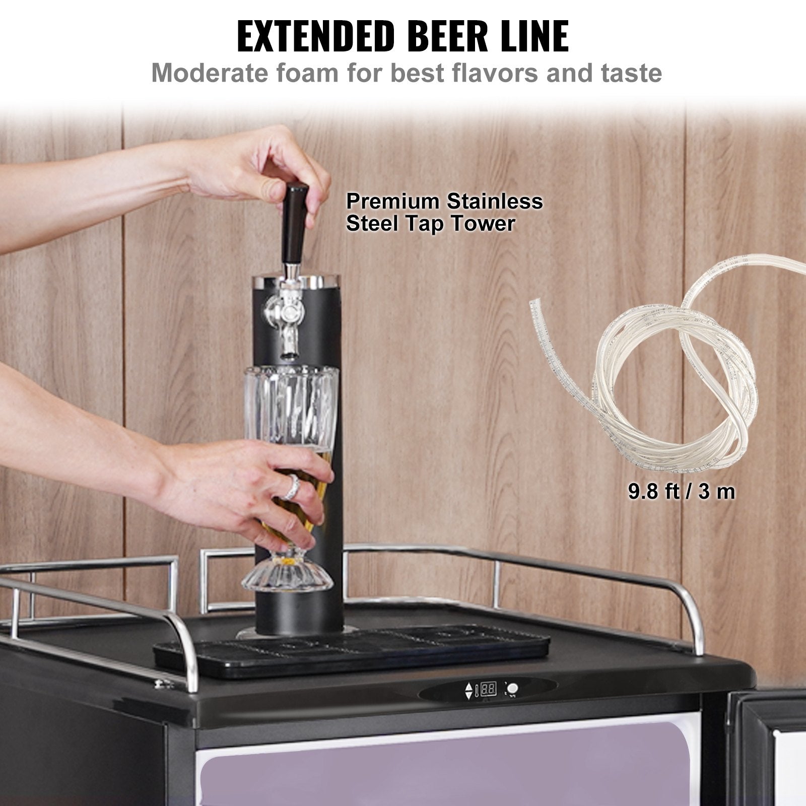 VEVOR Beer Kegerator, Single Tap Draft Beer Dispenser, Full Size Keg Refrigerator With Shelves, CO2 Cylinder, Drip Tray & Rail, 32°F- 75.2°F Temperature Control, Holds 1/6, 1/4, 1/2 Barrels, Black 
