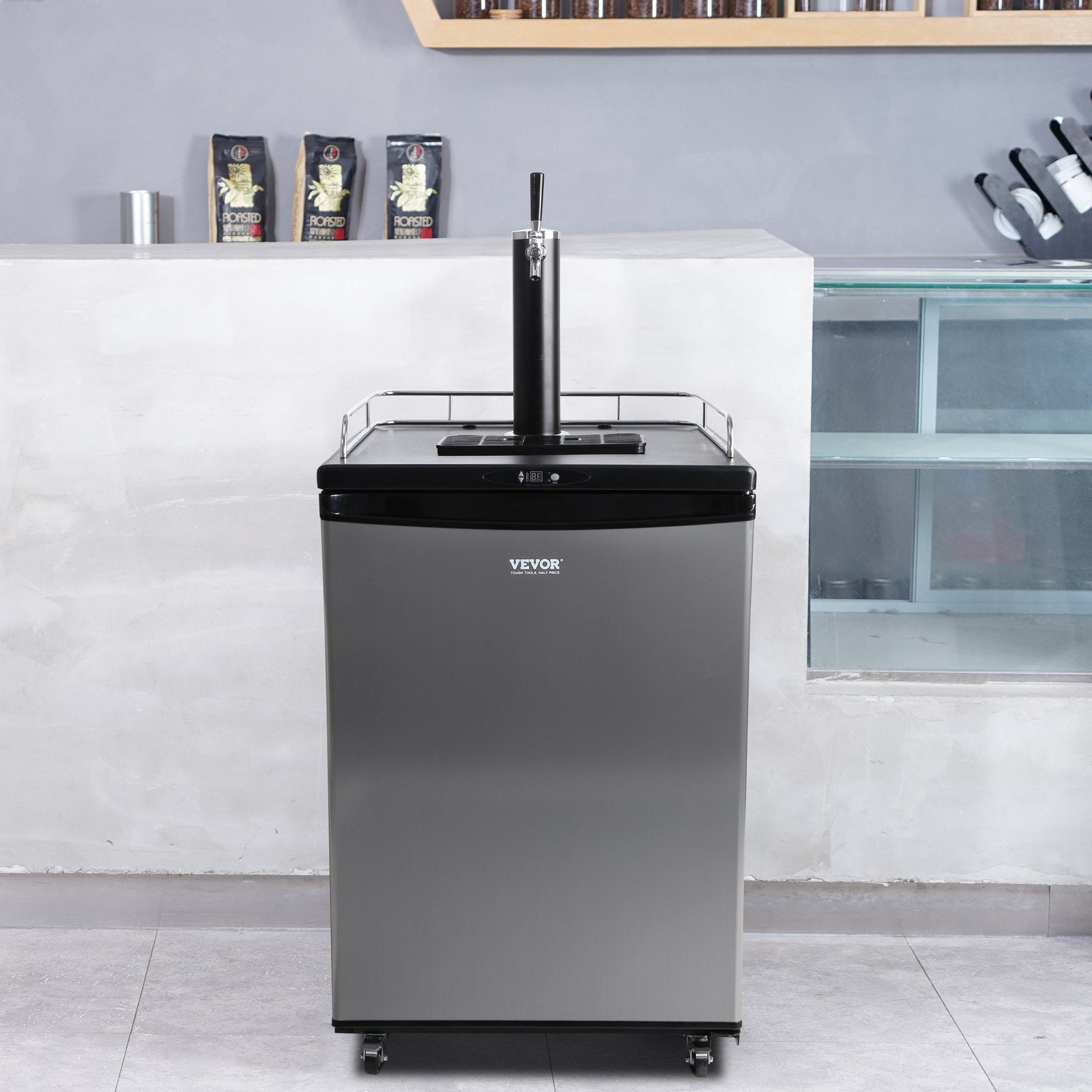 VEVOR Beer Kegerator, Single Tap Draft Beer Dispenser, Full Size Keg Refrigerator With Shelves, CO2 Cylinder, Drip Tray & Rail, 32°F- 75.2°F Temperature Control, Holds 1/6, 1/4, 1/2 Barrels, Black 