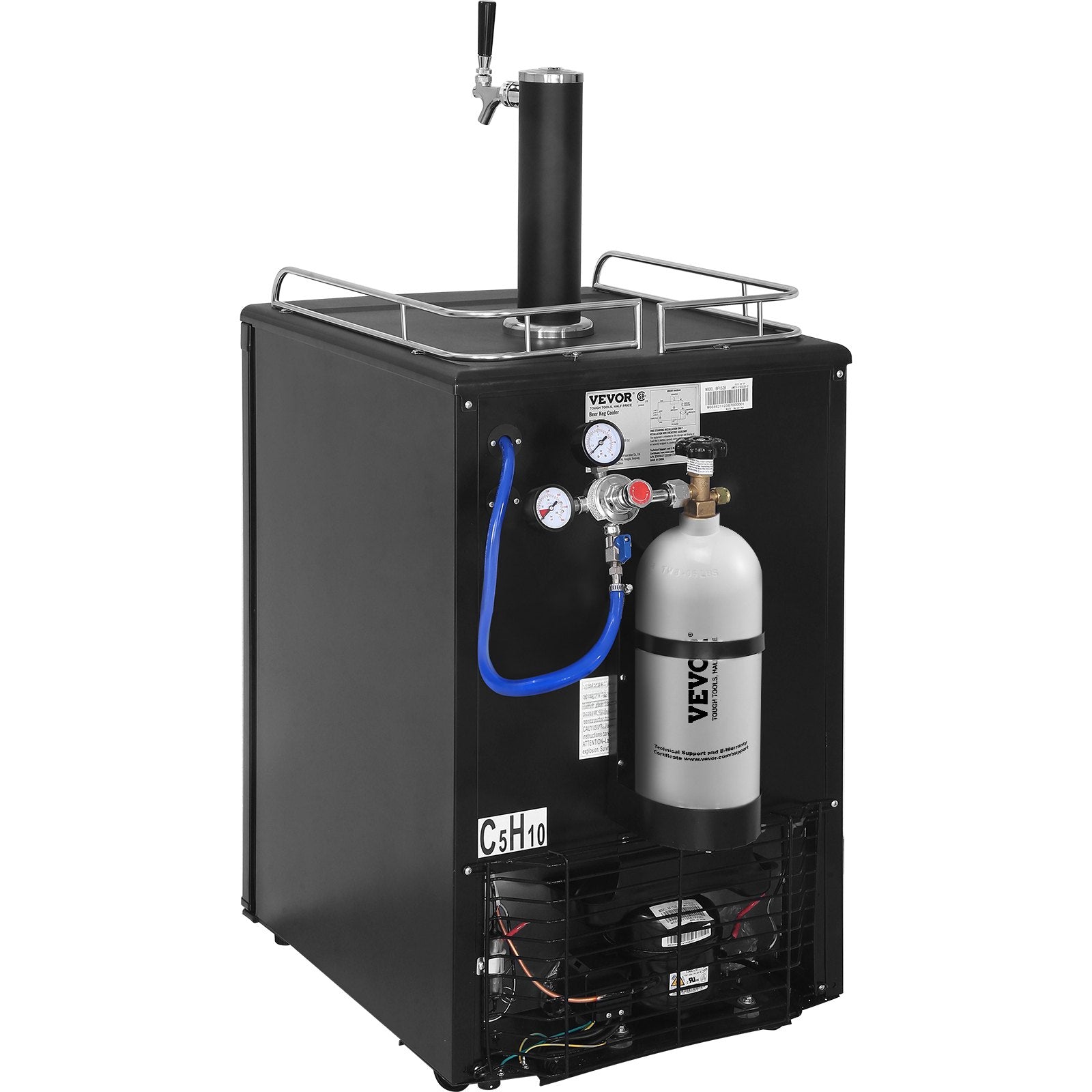VEVOR Beer Kegerator, Single Tap Draft Beer Dispenser, Full Size Keg Refrigerator With Shelves, CO2 Cylinder, Drip Tray & Rail, 32°F- 75.2°F Temperature Control, Holds 1/6, 1/4, 1/2 Barrels, Black 