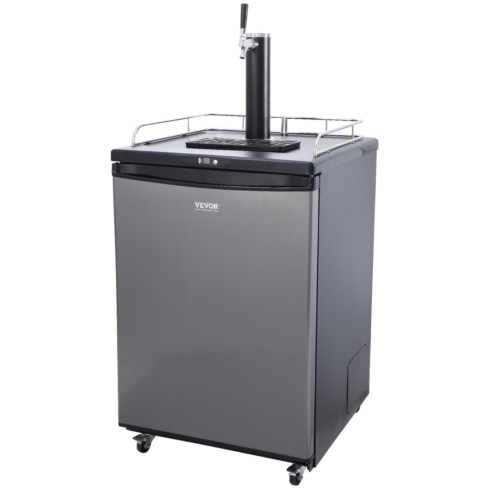 VEVOR Beer Kegerator, Single Tap Draft Beer Dispenser, Full Size Keg Refrigerator With Shelves, CO2 Cylinder, Drip Tray & Rail, 32°F- 75.2°F Temperature Control, Holds 1/6, 1/4, 1/2 Barrels, Black 