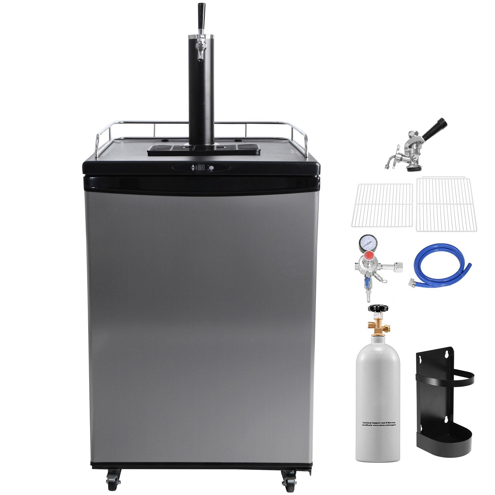 VEVOR Beer Kegerator, Single Tap Draft Beer Dispenser, Full Size Keg Refrigerator With Shelves, CO2 Cylinder, Drip Tray & Rail, 32°F- 75.2°F Temperature Control, Holds 1/6, 1/4, 1/2 Barrels, Black 