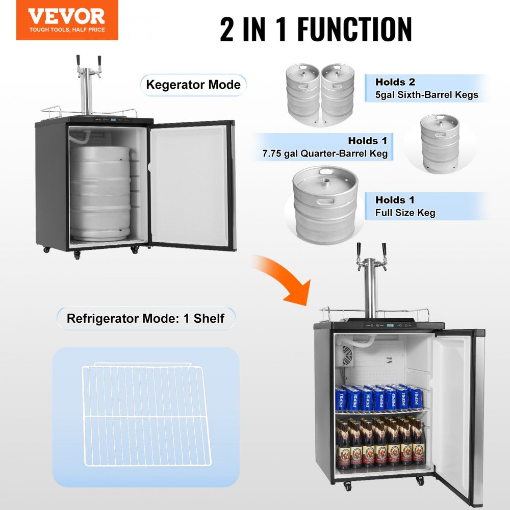 VEVOR Beer Kegerator Draft Beer Dispenser Full Size Keg Refrigerator Dual Tap 