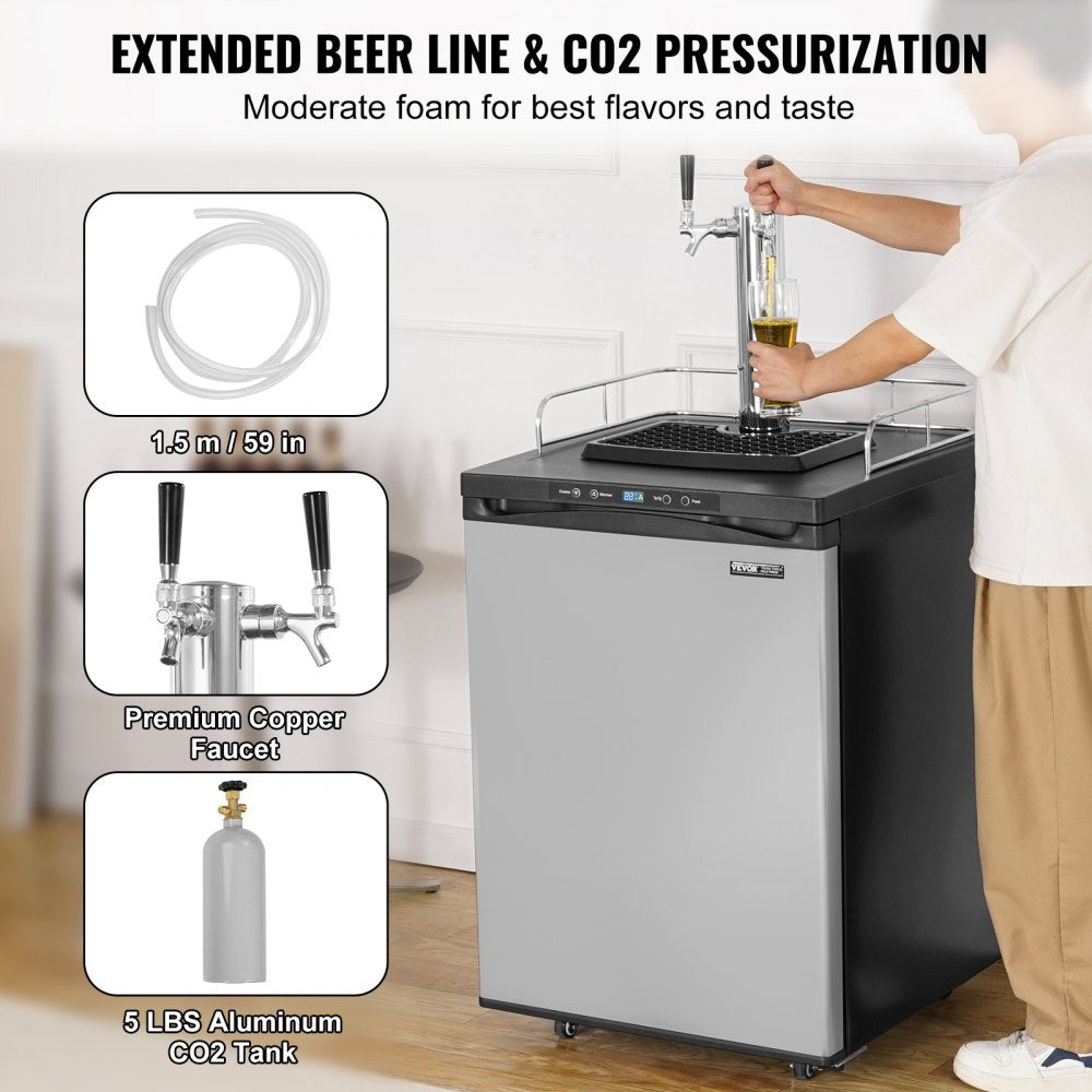 VEVOR Beer Kegerator Draft Beer Dispenser Full Size Keg Refrigerator Dual Tap 