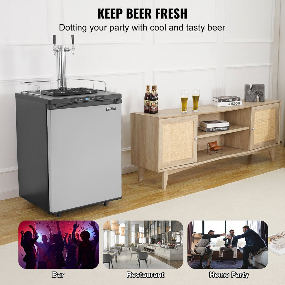 VEVOR Beer Kegerator Draft Beer Dispenser Full Size Keg Refrigerator Dual Tap 