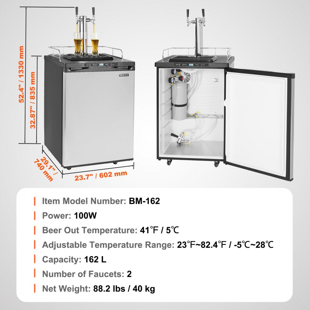 VEVOR Beer Kegerator Draft Beer Dispenser Full Size Keg Refrigerator Dual Tap 