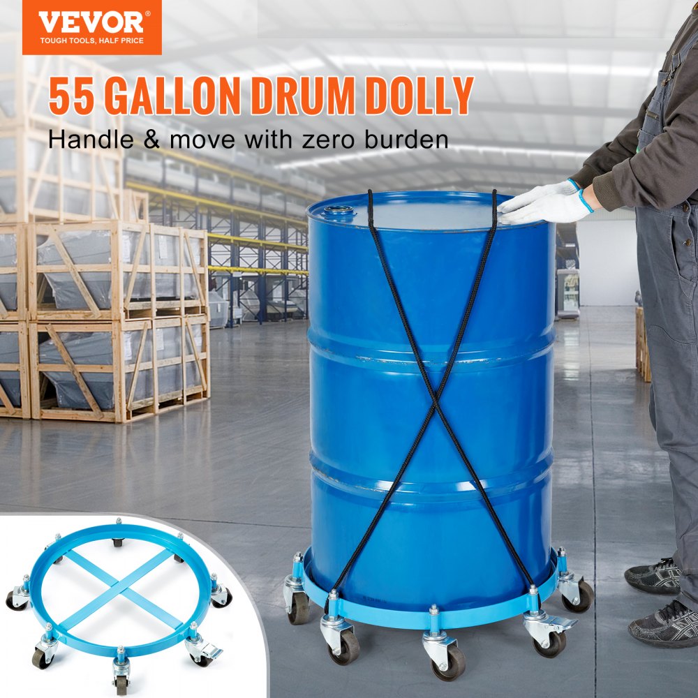 VEVOR 55 Gallon Heavy Duty Drum Dolly, 2000lbs Load Capacity, Barrel Dolly Cart Drum Caddy, Non Tipping Hand Truck Capacity Dollies with Steel Frame 8 Swivel Casters Wheel, for Warehouse Drum Handling 