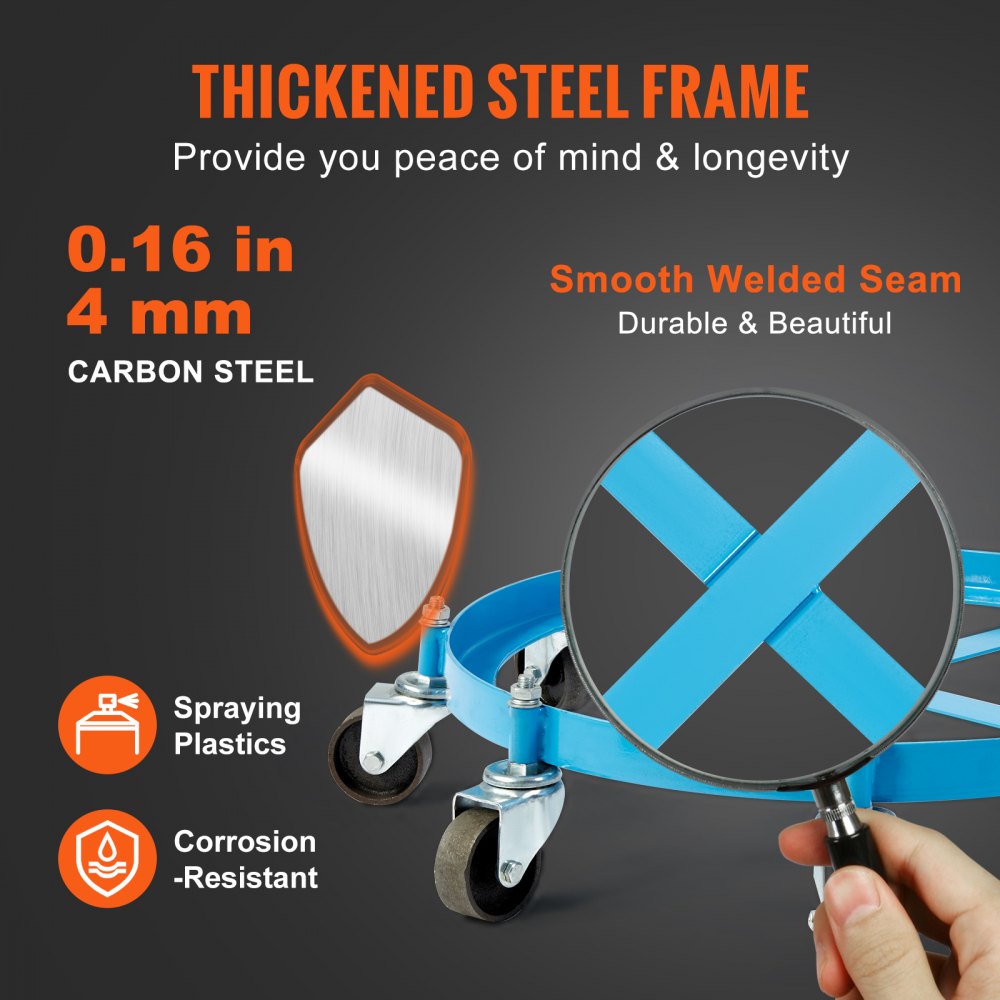 VEVOR 55 Gallon Heavy Duty Drum Dolly, 2000lbs Load Capacity, Barrel Dolly Cart Drum Caddy, Non Tipping Hand Truck Capacity Dollies with Steel Frame 8 Swivel Casters Wheel, for Warehouse Drum Handling 