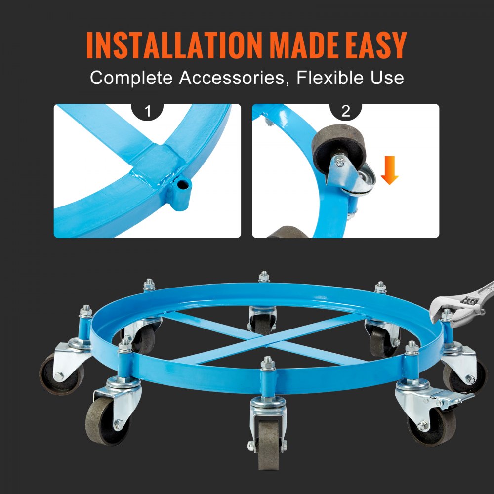 VEVOR 55 Gallon Heavy Duty Drum Dolly, 2000lbs Load Capacity, Barrel Dolly Cart Drum Caddy, Non Tipping Hand Truck Capacity Dollies with Steel Frame 8 Swivel Casters Wheel, for Warehouse Drum Handling 