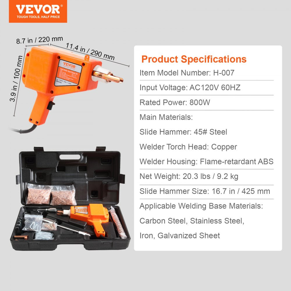 VEVOR Stud Welder Dent Repair Kit, 800W Spot Welder Stud with 5 Welding Mode, Auto Body Dent Welder Repair Machine with 13 Types of Welding Accessories for Car, Truck, Motorcycle Dent Repair 