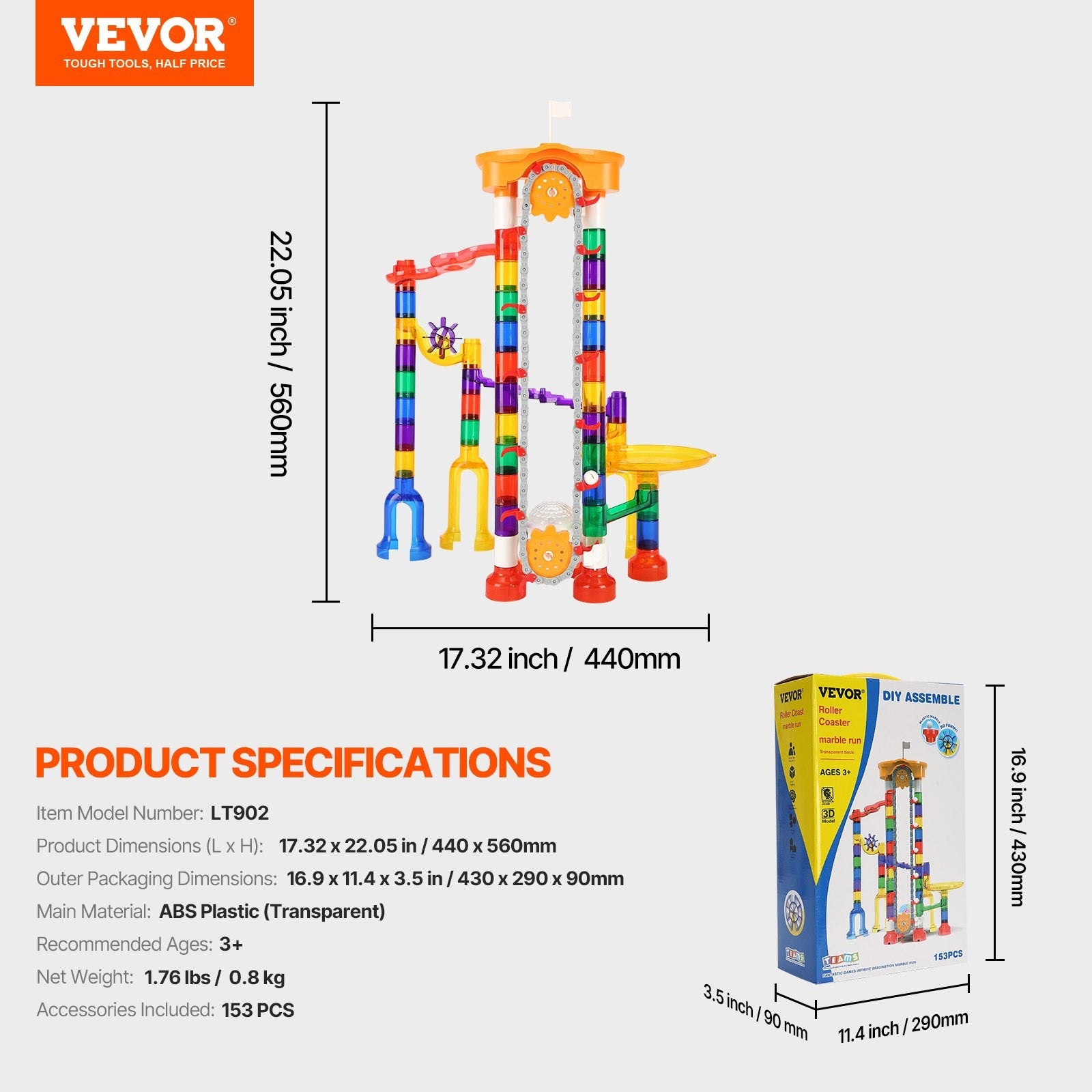 VEVOR Marble Run Set 153 PCS with Motorized Elevator Educational Gift for Kids 