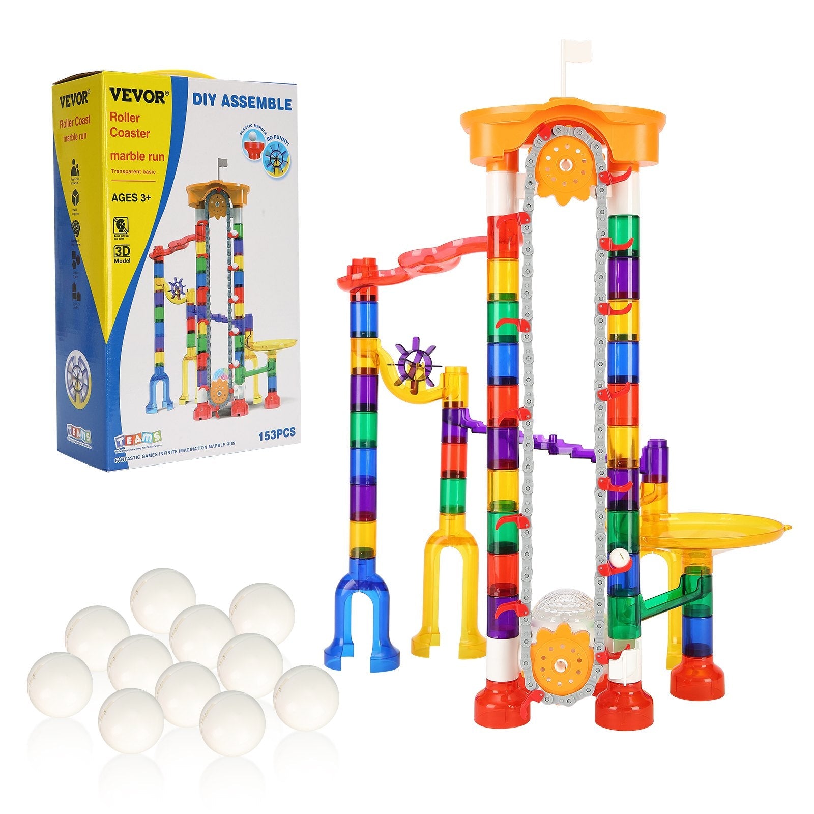 VEVOR Marble Run Set 153 PCS with Motorized Elevator Educational Gift for Kids 