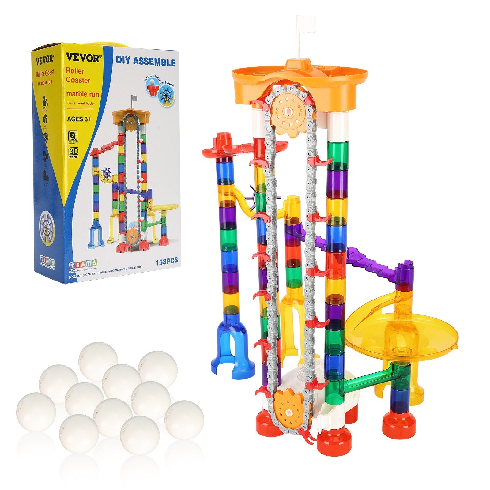 VEVOR Marble Run Set 153 PCS with Motorized Elevator Educational Gift for Kids 