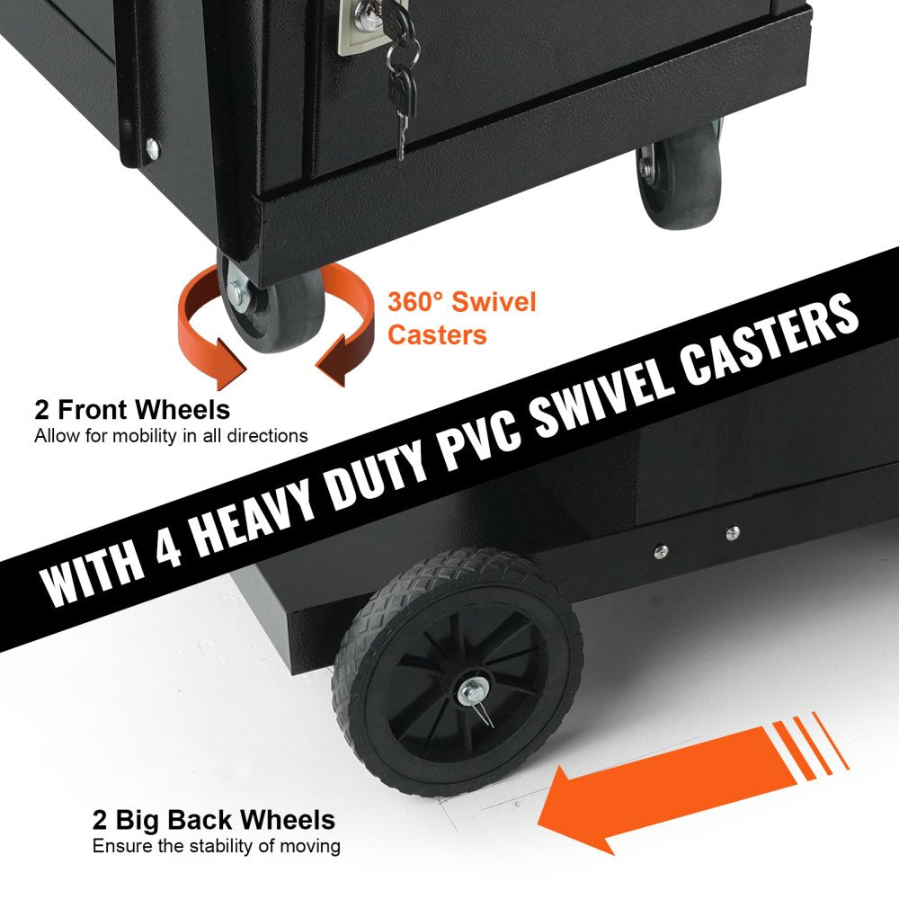 VEVOR Welding Cart, 2-Tier Heavy Duty Welder Cart with Anti-Theft Lockable Cabinet, 265LBS Static Weight Capacity, 360° Swivel Wheels Tank Storage Safety Chains for TIG, ARC, Plasma Cutter 