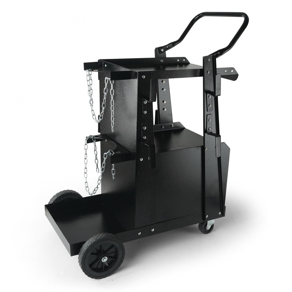VEVOR Welding Cart, 2-Tier Heavy Duty Welder Cart with Anti-Theft Lockable Cabinet, 265LBS Static Weight Capacity, 360° Swivel Wheels Tank Storage Safety Chains for TIG, ARC, Plasma Cutter 