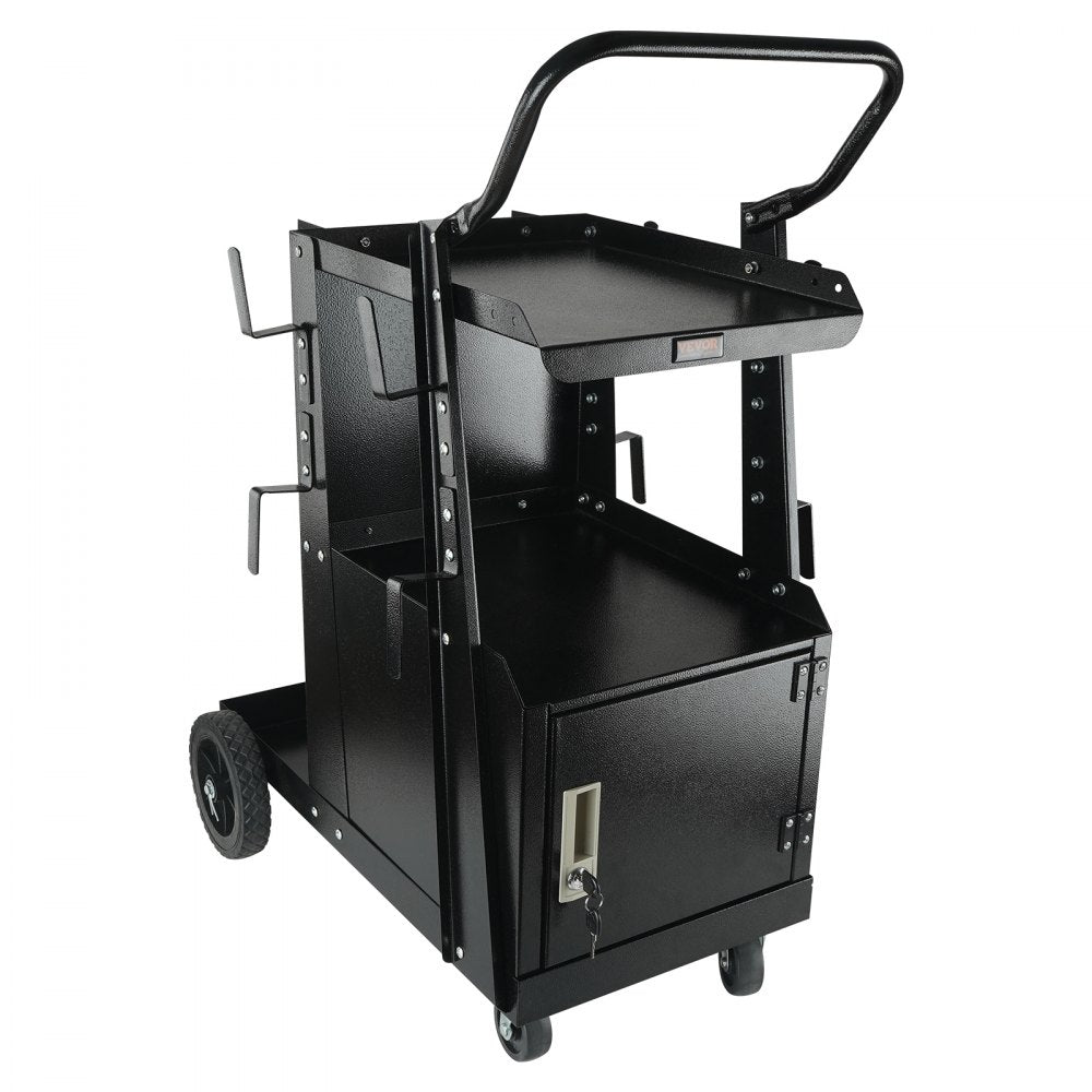 VEVOR Welding Cart, 2-Tier Heavy Duty Welder Cart with Anti-Theft Lockable Cabinet, 265LBS Static Weight Capacity, 360° Swivel Wheels Tank Storage Safety Chains for TIG, ARC, Plasma Cutter 