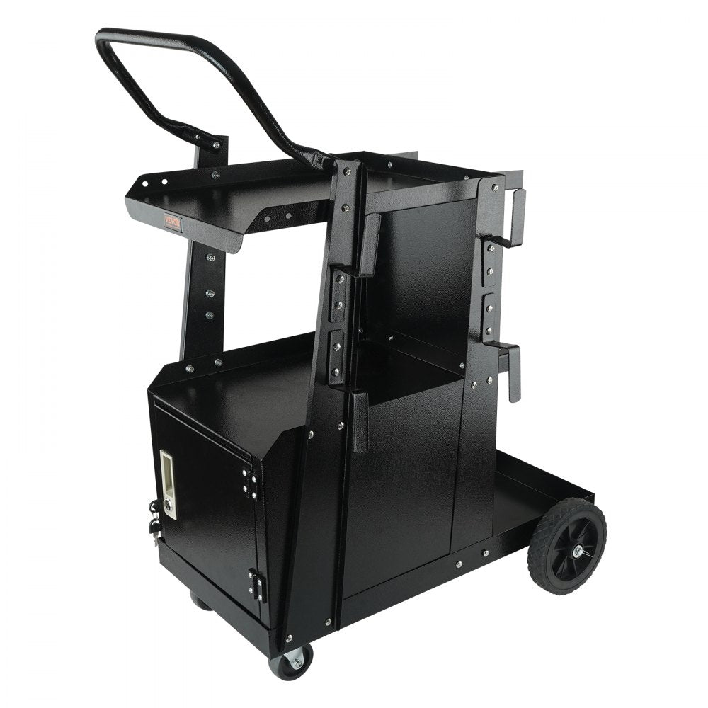 VEVOR Welding Cart, 2-Tier Heavy Duty Welder Cart with Anti-Theft Lockable Cabinet, 265LBS Static Weight Capacity, 360° Swivel Wheels Tank Storage Safety Chains for TIG, ARC, Plasma Cutter 