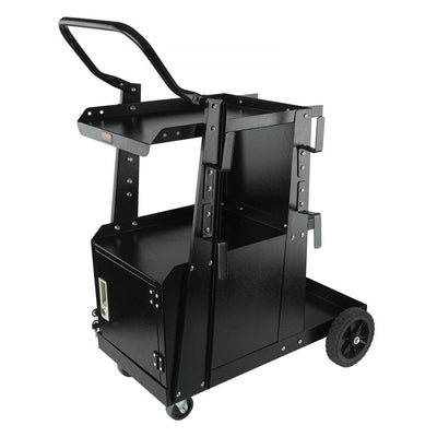 VEVOR Welding Cart, 2-Tier Heavy Duty Welder Cart with Anti-Theft Lockable Cabinet, 265LBS Static Weight Capacity, 360° Swivel Wheels Tank Storage Safety Chains for TIG, ARC, Plasma Cutter 