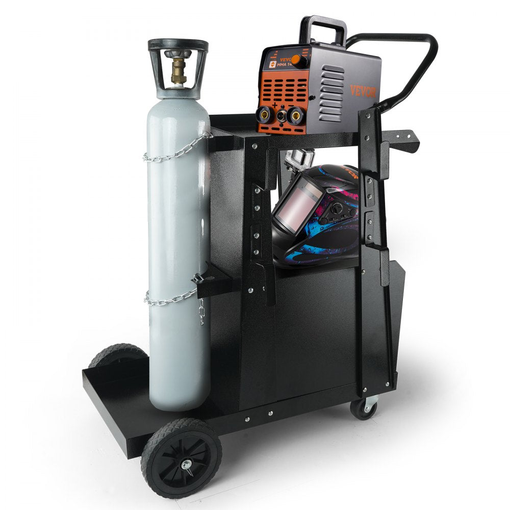 VEVOR Welding Cart, 2-Tier Heavy Duty Welder Cart with Anti-Theft Lockable Cabinet, 265LBS Static Weight Capacity, 360° Swivel Wheels Tank Storage Safety Chains for TIG, ARC, Plasma Cutter 