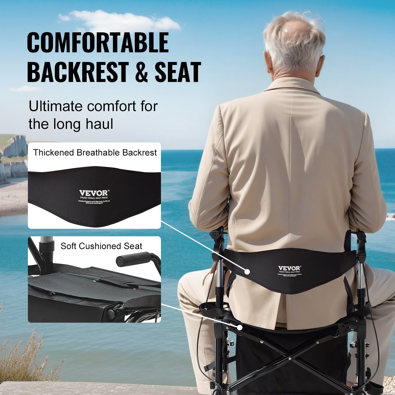 VEVOR 2 in 1 Rollator Walker & Transport Chair for Seniors, Folding Rolling Walker Wheelchair Combo & Footrests, Lightweight Aluminum Mobility Walker with Adjustable Handle, All Terrain Wheels, 300LBS 