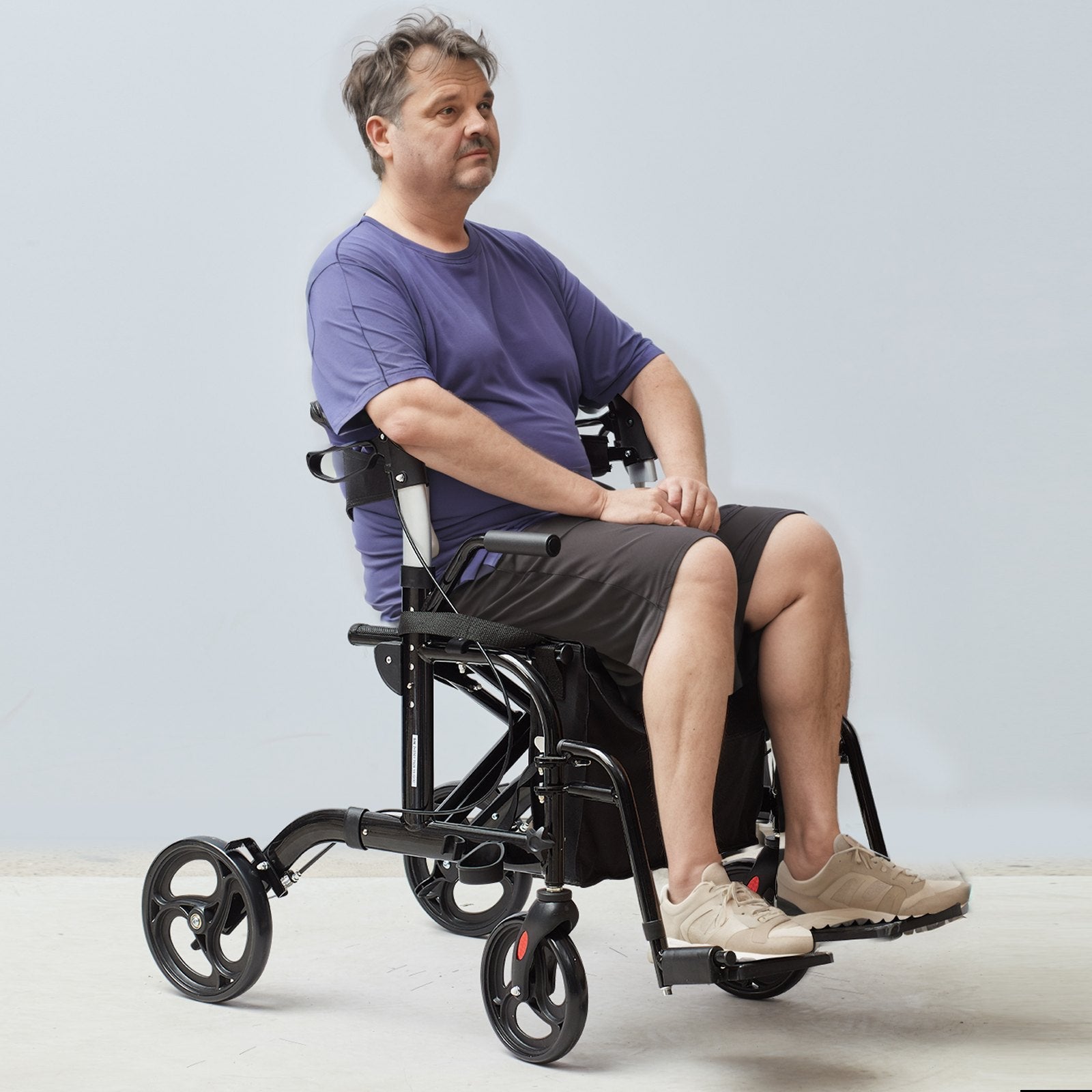 VEVOR 2 in 1 Rollator Walker & Transport Chair for Seniors, Folding Rolling Walker Wheelchair Combo & Footrests, Lightweight Aluminum Mobility Walker with Adjustable Handle, All Terrain Wheels, 300LBS 
