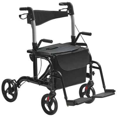VEVOR 2 in 1 Rollator Walker & Transport Chair for Seniors, Folding Rolling Walker Wheelchair Combo & Footrests, Lightweight Aluminum Mobility Walker with Adjustable Handle, All Terrain Wheels, 300LBS 