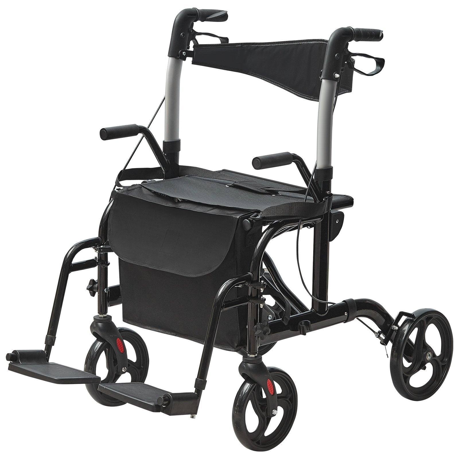 VEVOR 2 in 1 Rollator Walker & Transport Chair for Seniors, Folding Rolling Walker Wheelchair Combo & Footrests, Lightweight Aluminum Mobility Walker with Adjustable Handle, All Terrain Wheels, 300LBS 