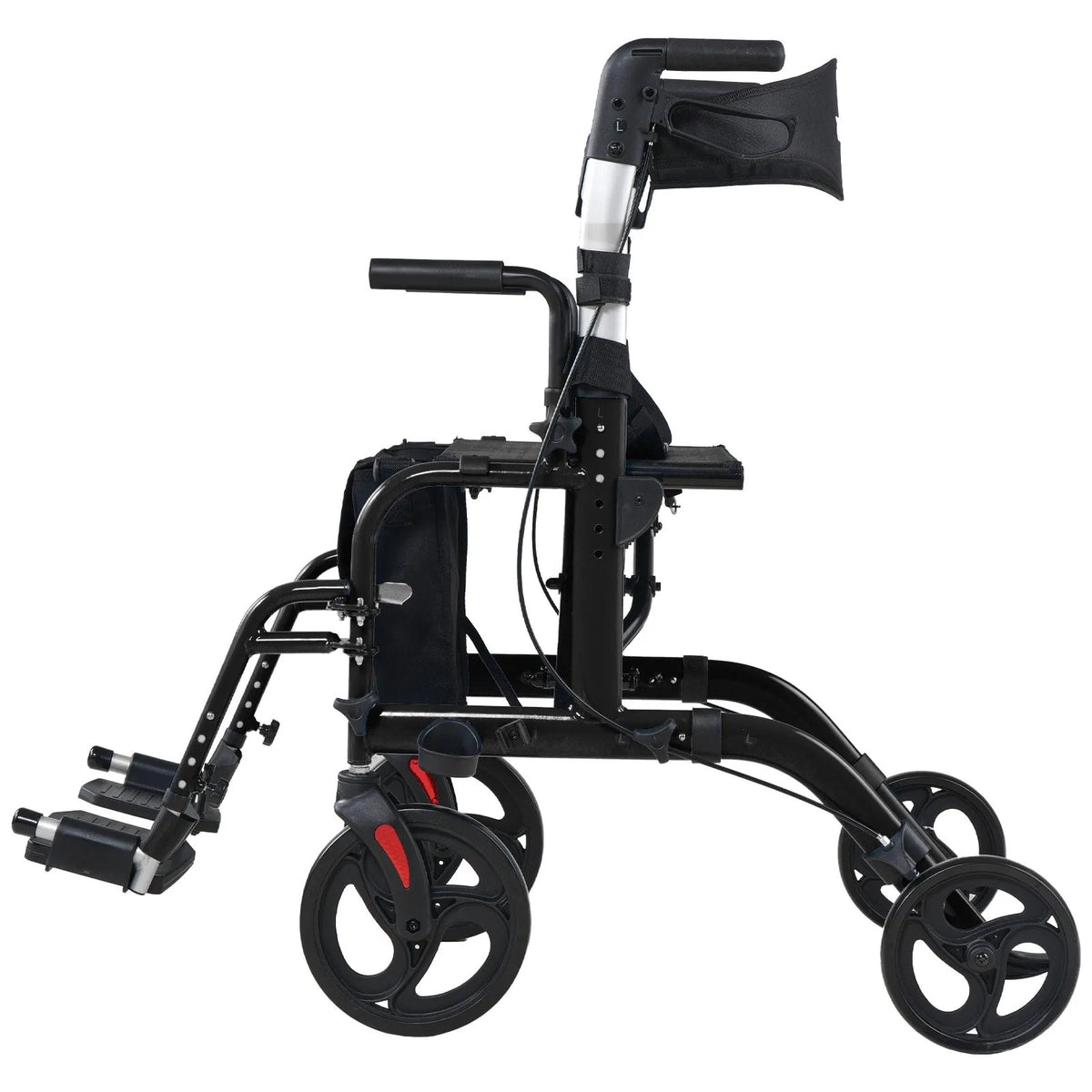 2-in-1 Rollator Walker & Transport Chair – Foldable Aluminum Mobility Aid with Seat, Cup Holder & Cane Holder