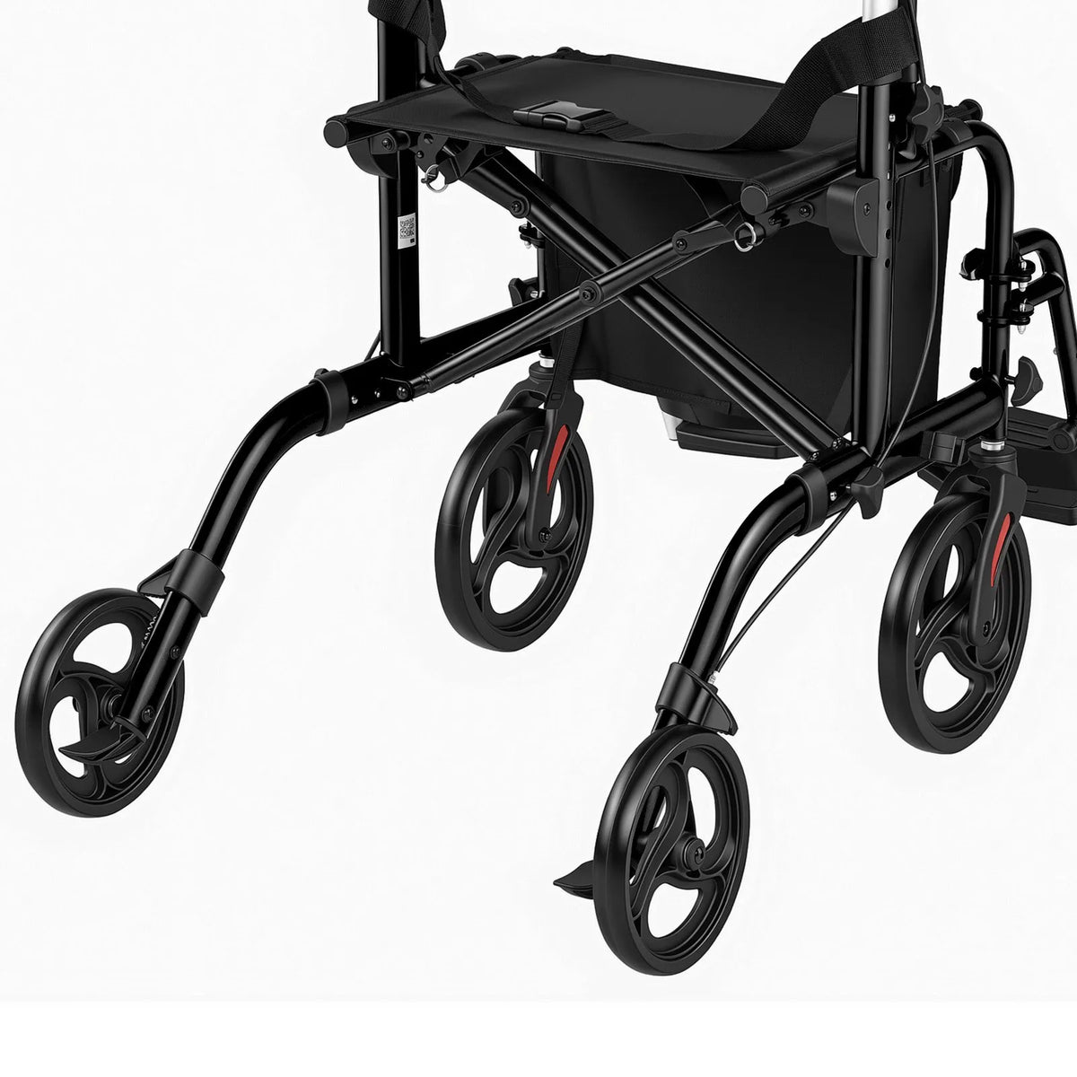 2-in-1 Rollator Walker & Transport Chair – Foldable Aluminum Mobility Aid with Seat, Cup Holder & Cane Holder