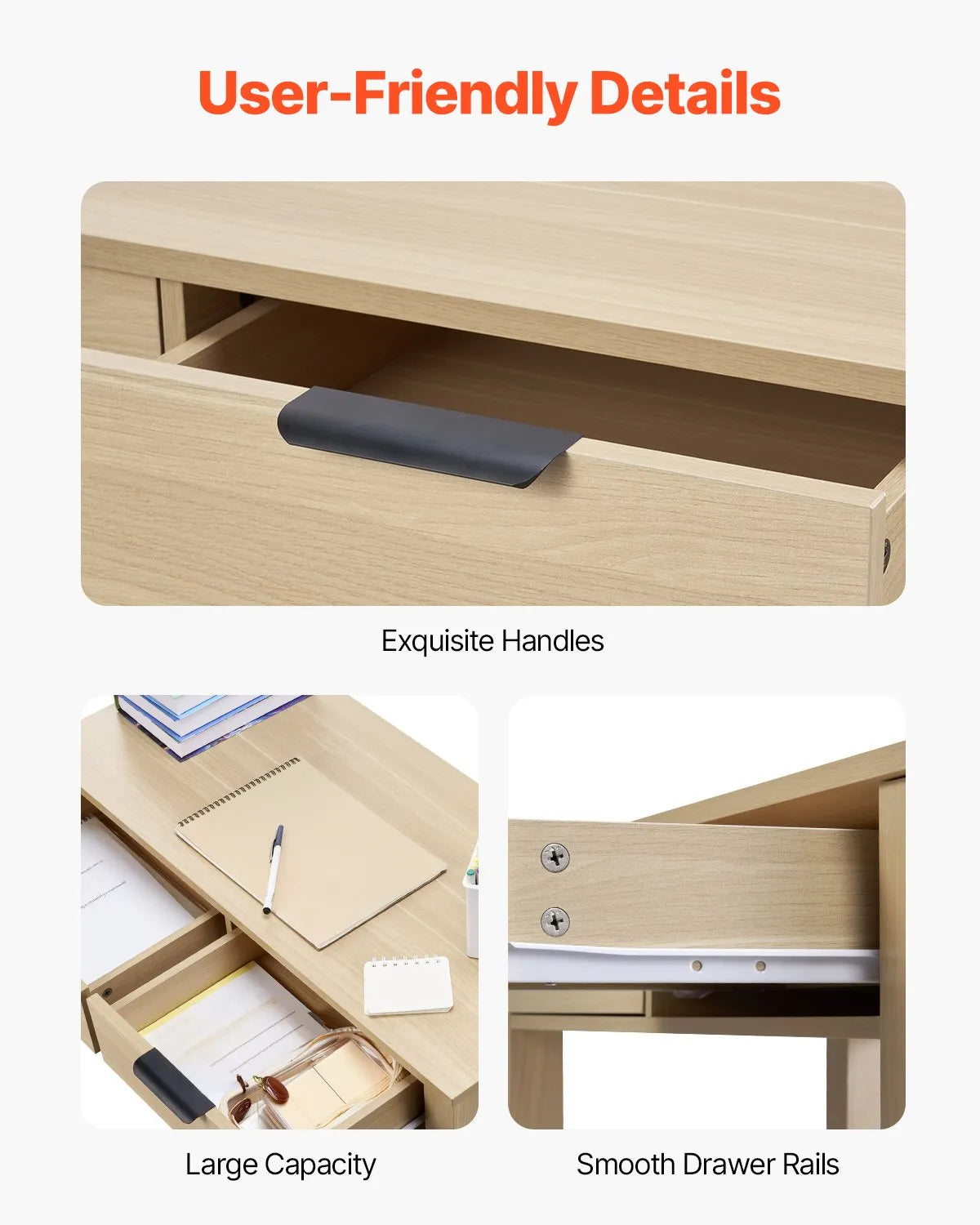 VEVOR Small Desk with Drawer Kids Desk for Bedroom Simple Study Table Light Wood