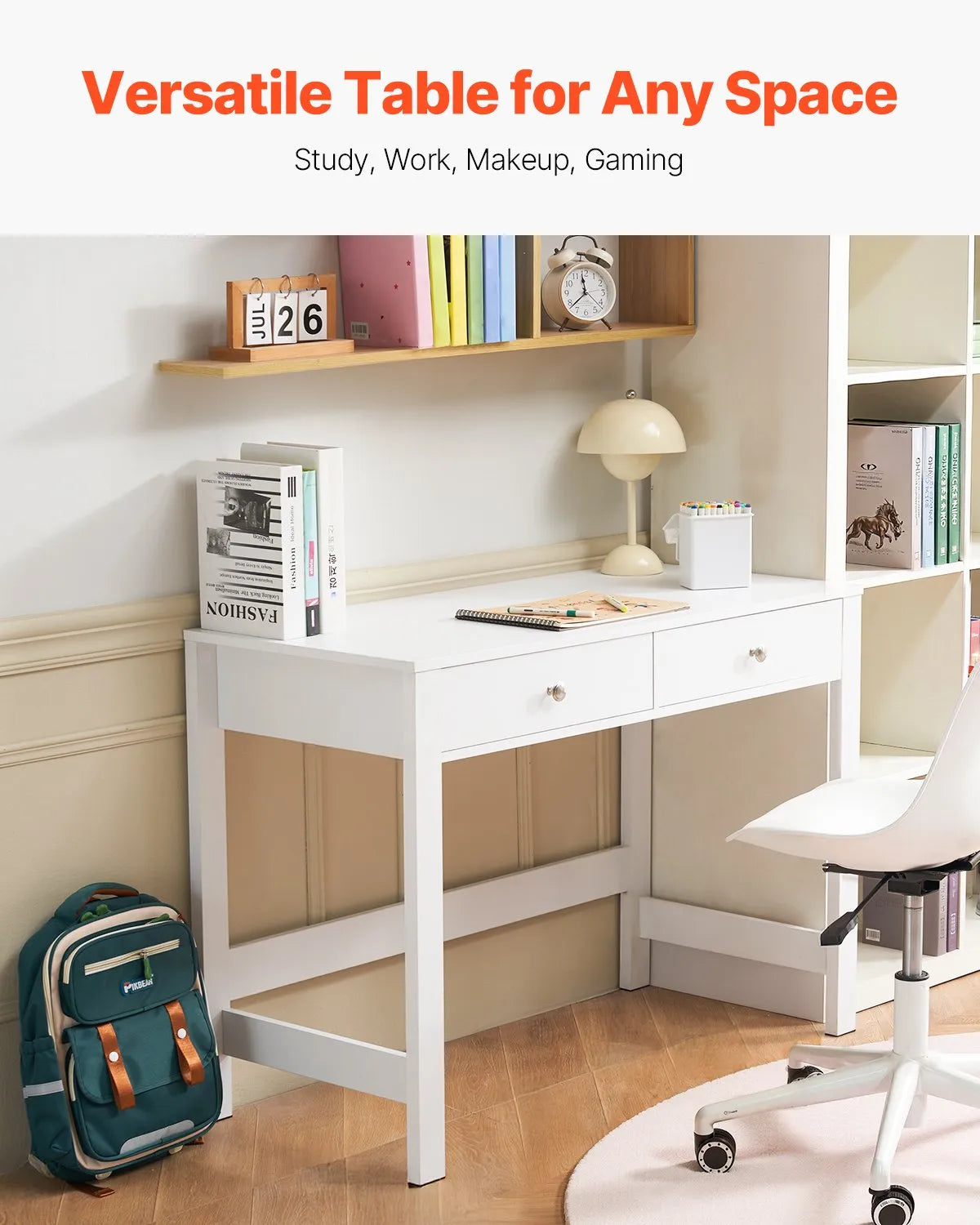 VEVOR Small Desk with Drawers Kids Desk for Bedroom Simple Study Table White