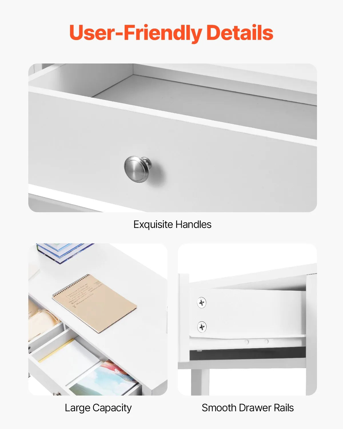 VEVOR Small Desk with Drawers Kids Desk for Bedroom Simple Study Table White
