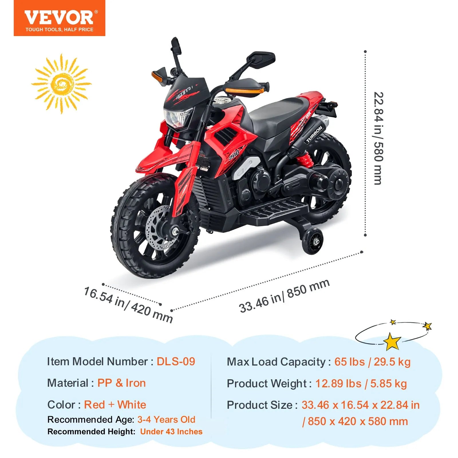 VEVOR Kids Ride on Motorcycle 6V Electric Motorbike with LED for Kids Aged 3+
