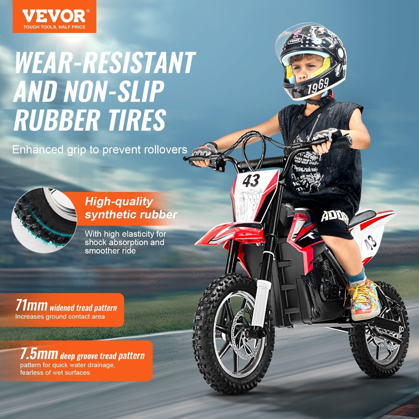 VEVOR Kids Ride on Motorcycle 36V Electric Motorbike with LED for Kids Aged 14+ 