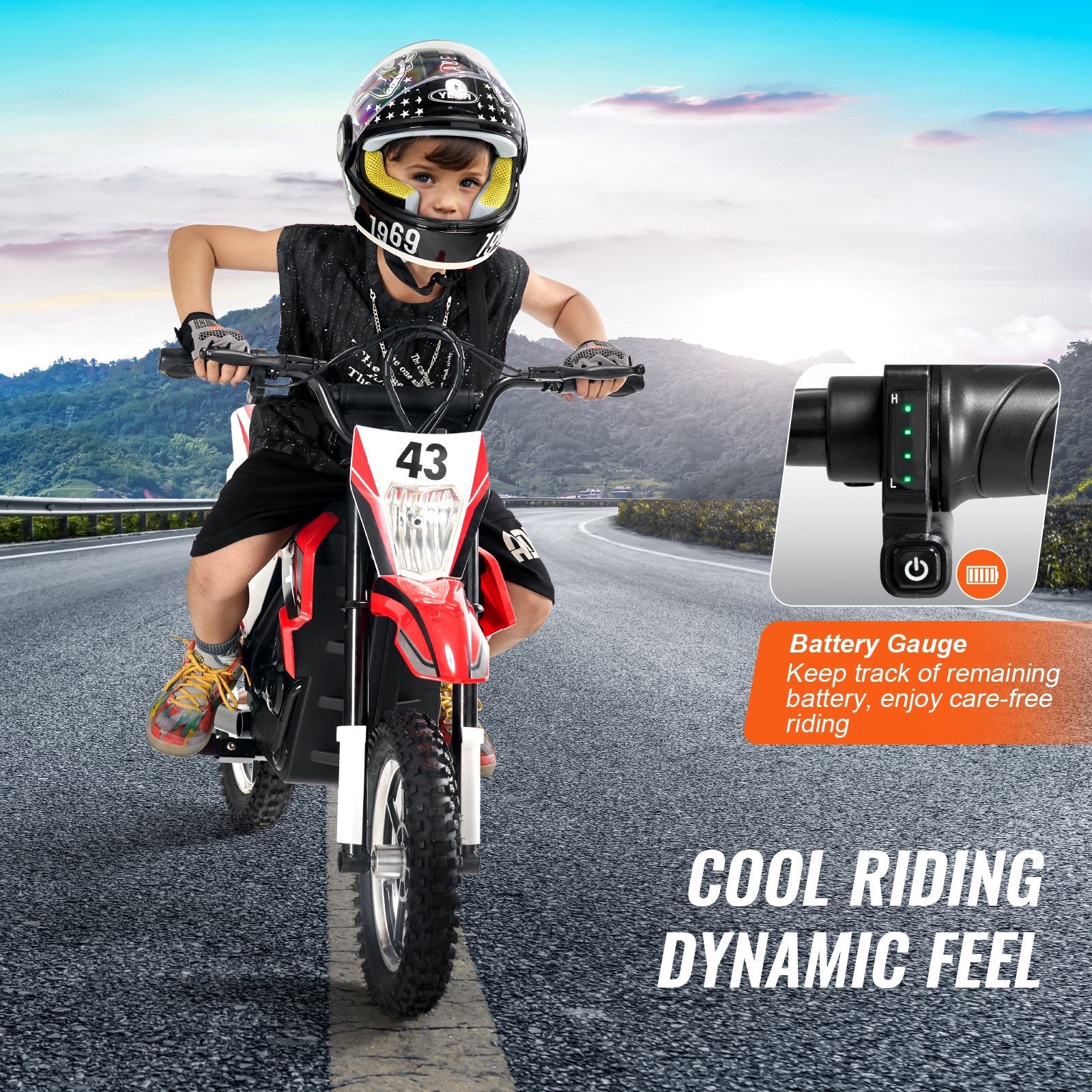 VEVOR Kids Ride on Motorcycle 36V Electric Motorbike with LED for Kids Aged 14+ 