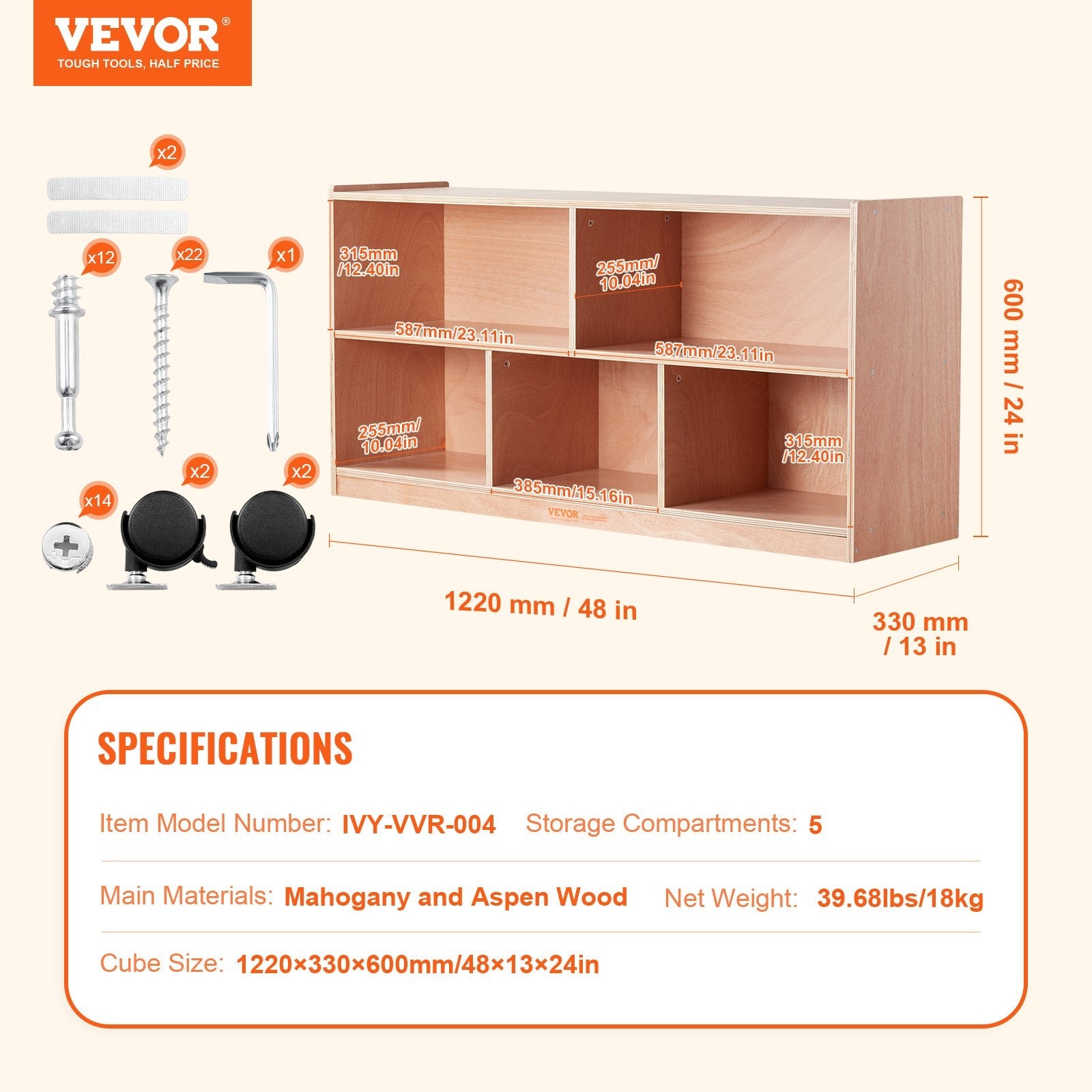 VEVOR 4-Tier Kids Wooden Bookshelf, Six-Layer Sling Bookcase, Baby Storage Book Rack, Book Toy Organizer Cabinet, for Kids Room, Playroom, Kindergarten, Nursery 